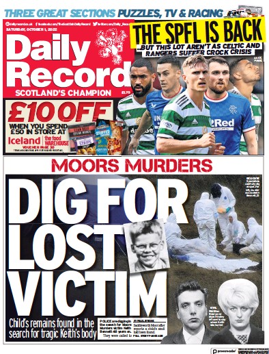 Daily Record Newspaper Front Page (UK) for 1 October 2022
