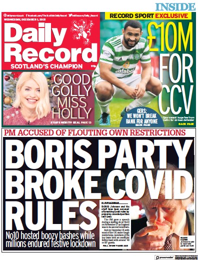 Daily Record Newspaper Front Page (UK) for 1 December 2021