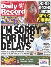 Daily Record front page for 1 December 2022