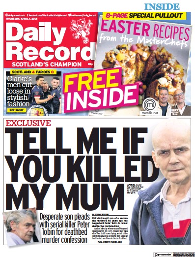 Daily Record Newspaper Front Page (UK) for 1 April 2021