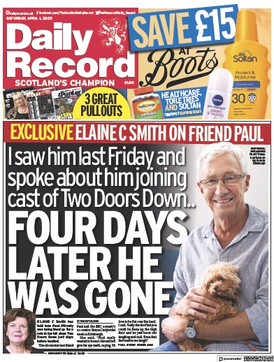 Daily Record Newspaper Front Page (UK) for 1 April 2023