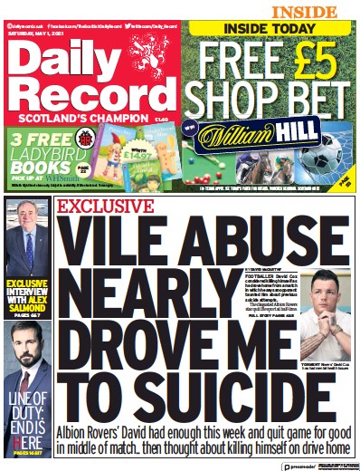 Daily Record Newspaper Front Page (UK) for 1 May 2021