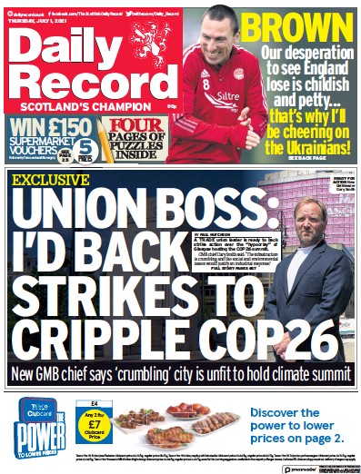 Daily Record Newspaper Front Page (UK) for 1 July 2021