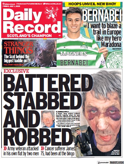 Daily Record Newspaper Front Page (UK) for 1 July 2022