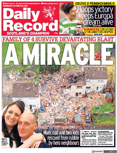 Daily Record Newspaper Front Page (UK) for 20 October 2021