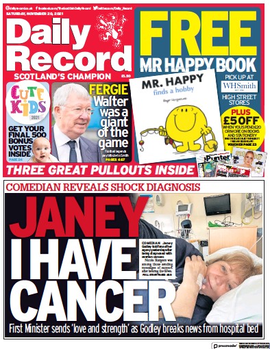 Daily Record Newspaper Front Page (UK) for 20 November 2021