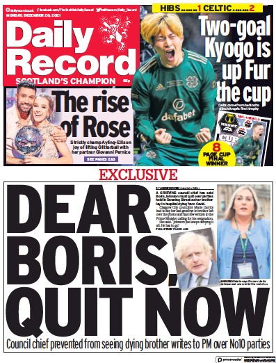 Daily Record Newspaper Front Page (UK) for 20 December 2021