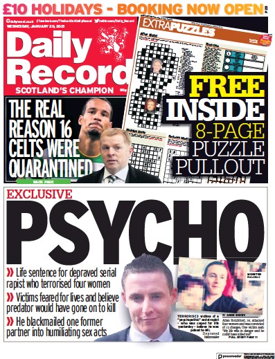 Daily Record Newspaper Front Page (UK) for 20 January 2021