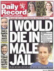 Daily Record (UK) Newspaper Front Page for 20 February 2023