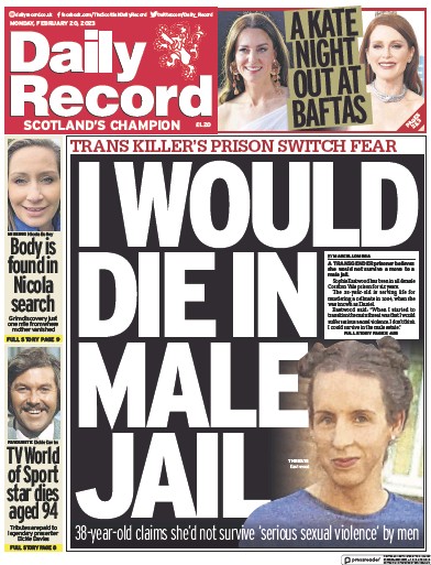 Daily Record Newspaper Front Page (UK) for 20 February 2023