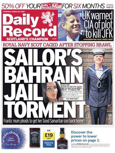 Daily Record Newspaper Front Page (UK) for 20 March 2025