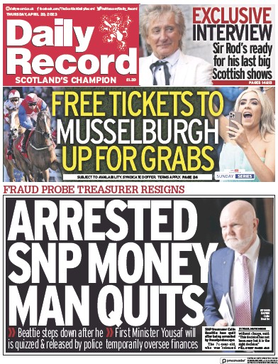 Daily Record Newspaper Front Page (UK) for 20 April 2023