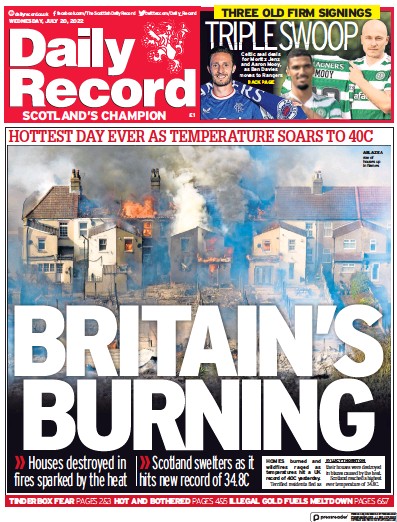 Daily Record Newspaper Front Page (UK) for 20 July 2022