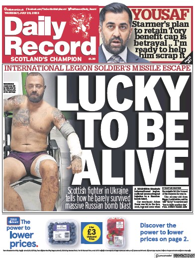 Daily Record Newspaper Front Page (UK) for 20 July 2023