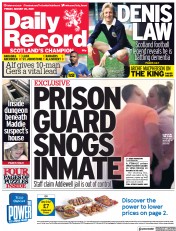 Daily Record (UK) Newspaper Front Page for 20 August 2021