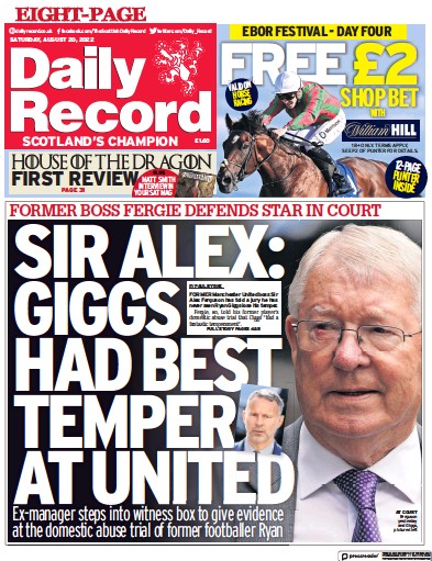 Daily Record Newspaper Front Page (UK) for 20 August 2022