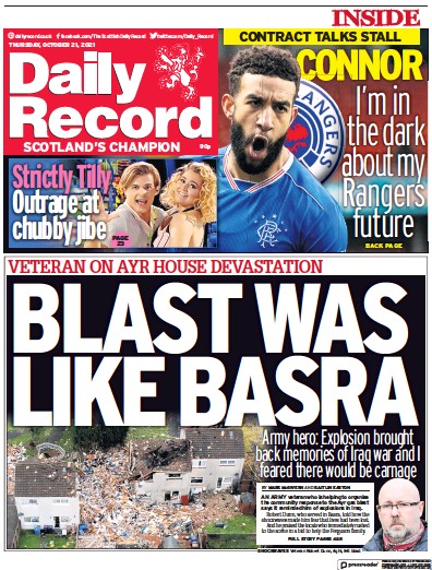 Daily Record Newspaper Front Page (UK) for 21 October 2021