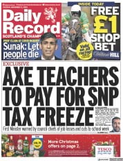 Daily Record front page for 21 November 2023