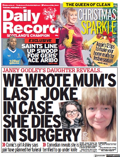 Daily Record Newspaper Front Page (UK) for 21 December 2021