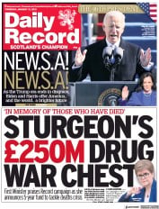 Daily Record (UK) Newspaper Front Page for 21 January 2021