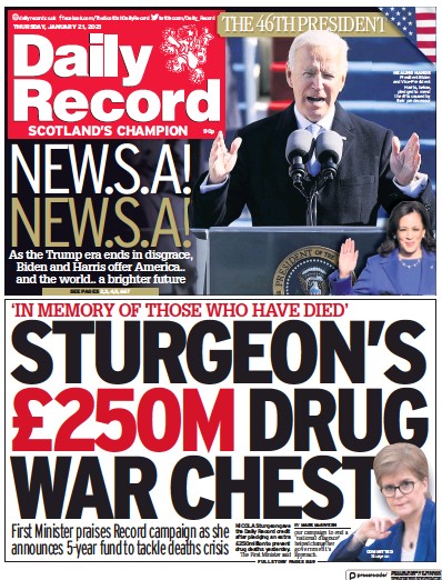 Daily Record Newspaper Front Page (UK) for 21 January 2021