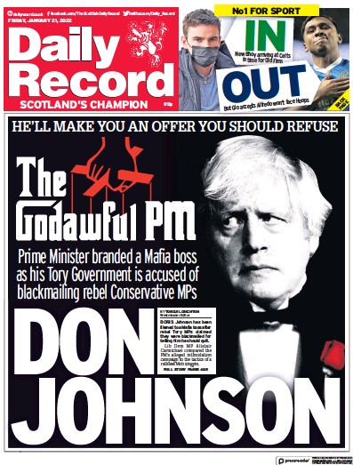 Daily Record Newspaper Front Page (UK) for 21 January 2022