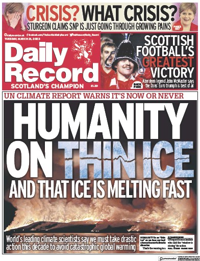 Daily Record Newspaper Front Page (UK) for 21 March 2023