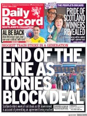Daily Record front page for 21 June 2022
