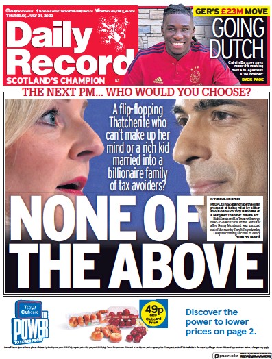 Daily Record Newspaper Front Page (UK) for 21 July 2022