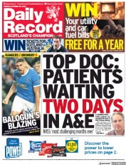 Daily Record (UK) Newspaper Front Page for 22 October 2021
