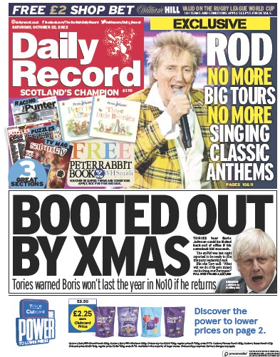 Daily Record Newspaper Front Page (UK) for 22 October 2022