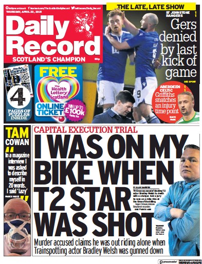 Daily Record Newspaper Front Page (UK) for 22 April 2021