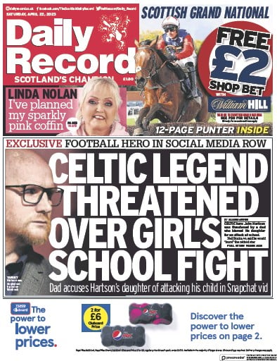Daily Record Newspaper Front Page (UK) for 22 April 2023
