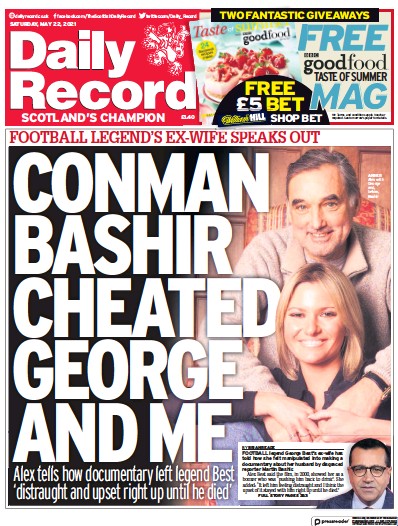 Daily Record Newspaper Front Page (UK) for 22 May 2021