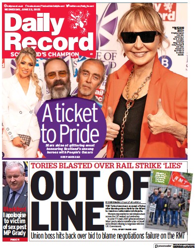 Daily Record Newspaper Front Page (UK) for 22 June 2022