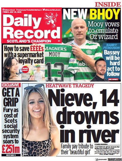 Daily Record Newspaper Front Page (UK) for 22 July 2022