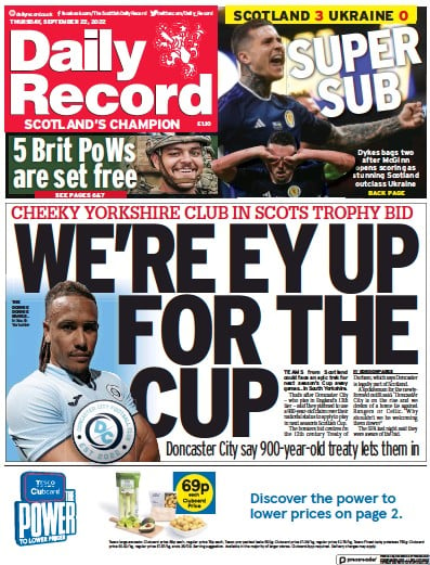 Daily Record Newspaper Front Page (UK) for 22 September 2022
