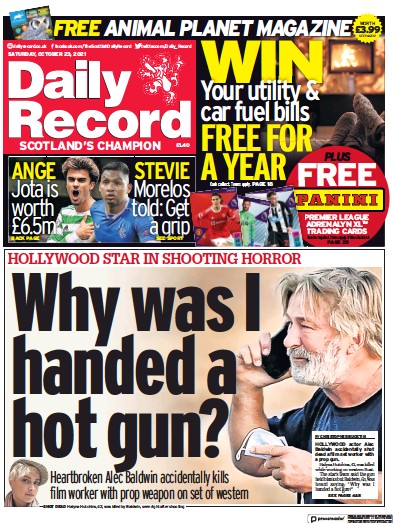 Daily Record Newspaper Front Page (UK) for 23 October 2021