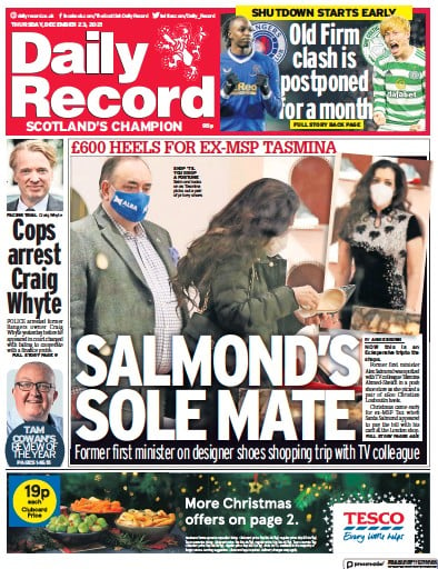 Daily Record Newspaper Front Page (UK) for 23 December 2021
