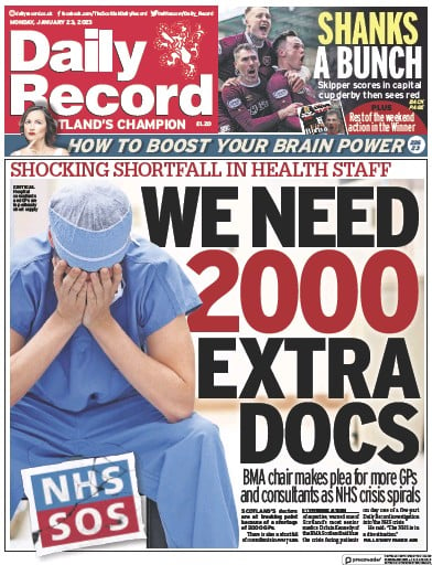 Daily Record Newspaper Front Page (UK) for 23 January 2023