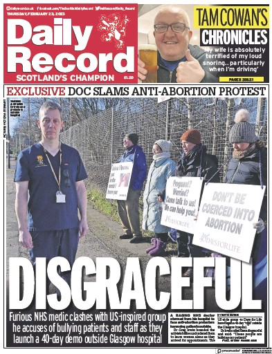 Daily Record Newspaper Front Page (UK) for 23 February 2023