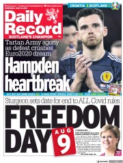 Daily Record (UK) Newspaper Front Page for 23 June 2021