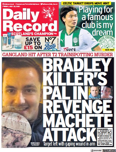 Daily Record Newspaper Front Page (UK) for 23 July 2021
