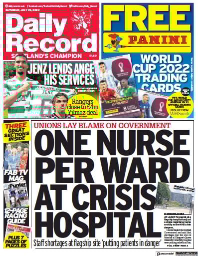 Daily Record Newspaper Front Page (UK) for 23 July 2022