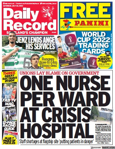 Daily Record Newspaper Front Page (UK) for 23 July 2022