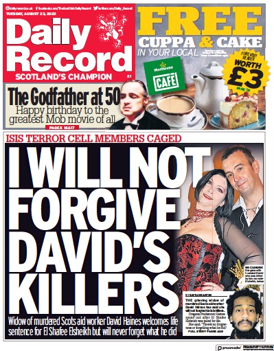 Daily Record Newspaper Front Page (UK) for 23 August 2022