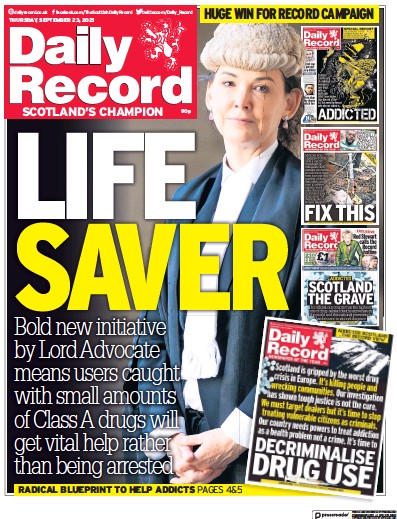 Daily Record Newspaper Front Page (UK) for 23 September 2021