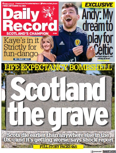 Daily Record Newspaper Front Page (UK) for 23 September 2022