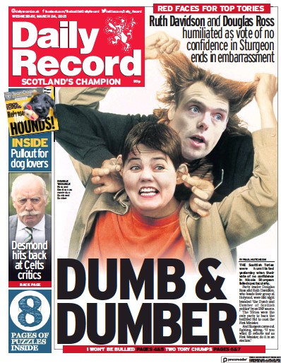 Daily Record Newspaper Front Page (UK) for 24 March 2021