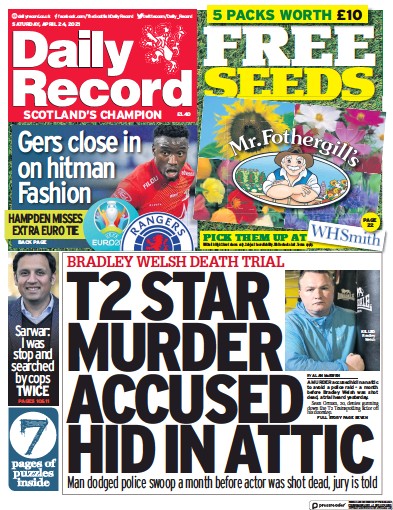 Daily Record Newspaper Front Page (UK) for 24 April 2021